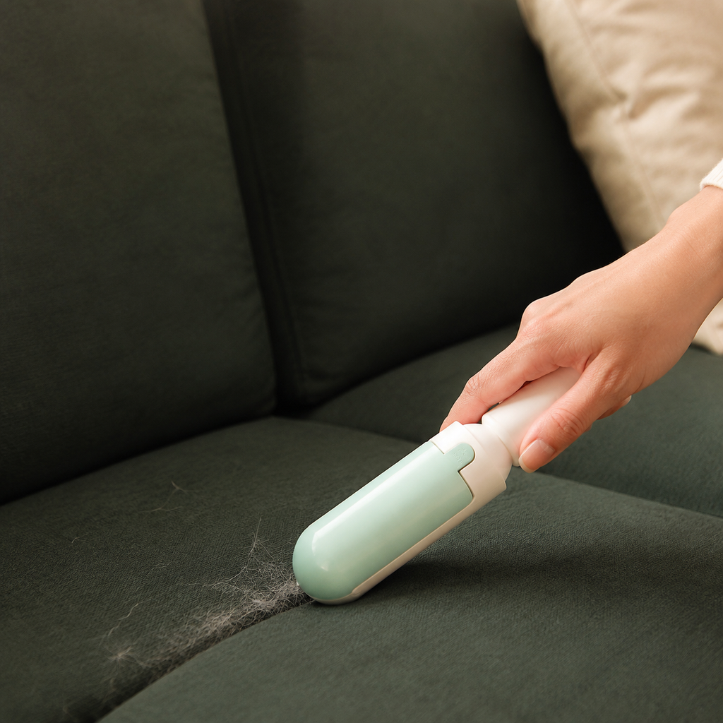 Furmeno detail brush removing pet hair from upholstery