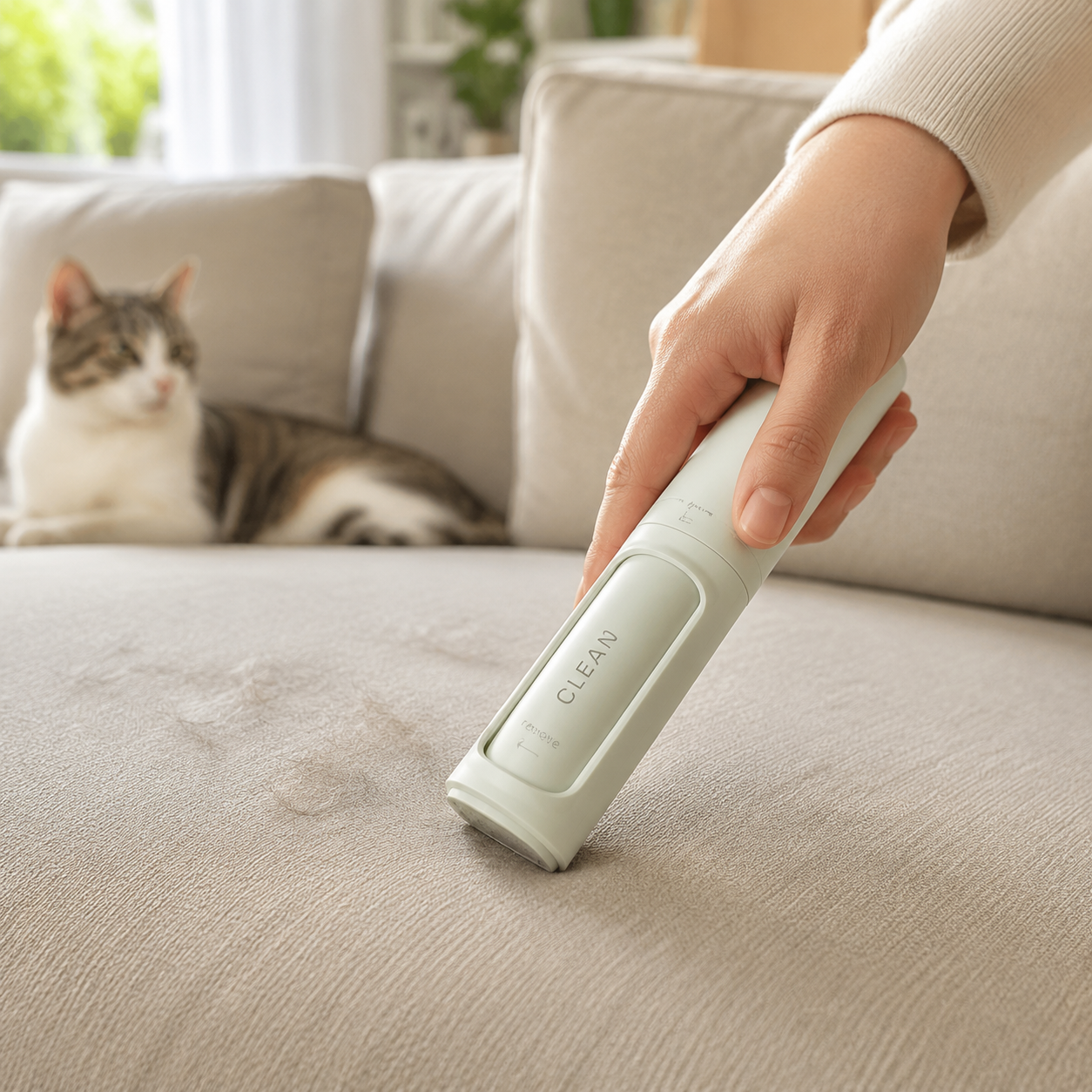 Furmeno Home Roller removing pet hair from a sofa