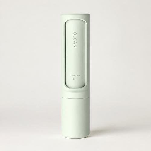 Reusable pet hair remover roller in clean studio setting